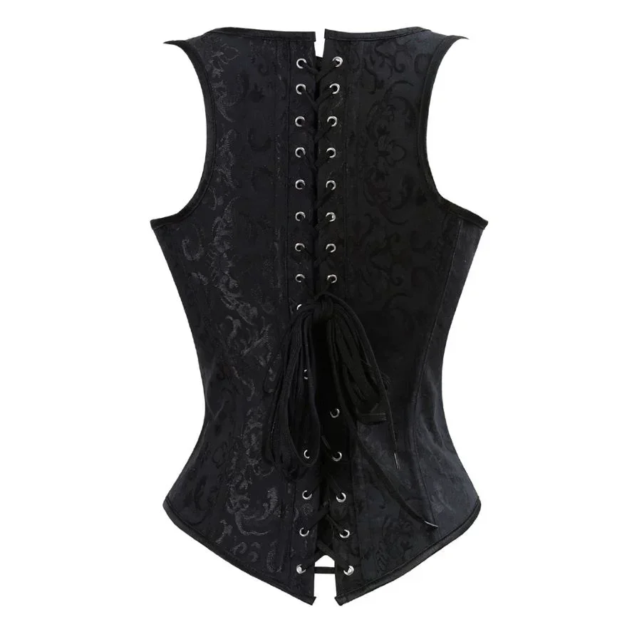 Underbust Corset Vest Women Gothic Brocoded Bustiers Top with Shoulder Straps Slimming Plus Size Jacquard Shapewear Black White