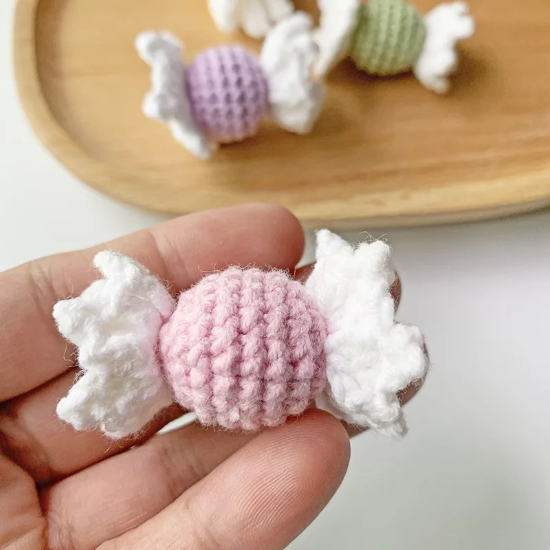 10PCS Handmade Crochet Wool Colorful Candy Hairpin Ornament Accessories Cute Candy Decorations Knitting Supplies 4.5CM