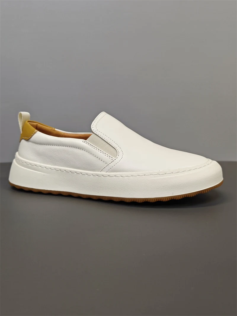 

Повседневные дышащие мужские мокасины из натуральной кожи, универсальные слипоны для ленивых, на плоской подошве, с круглым носком, удобные, весенние.