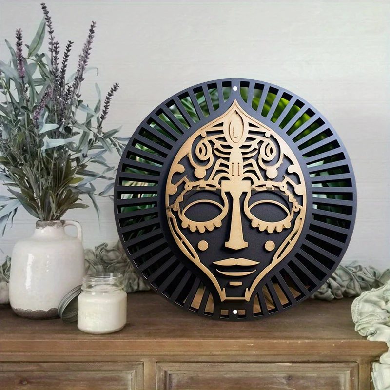 Round Metal Aluminum Sign Art Painting Wreath Decorative Plates Entrance Decor Gift Mask Theme For Bar Club Home Room Wall Decor