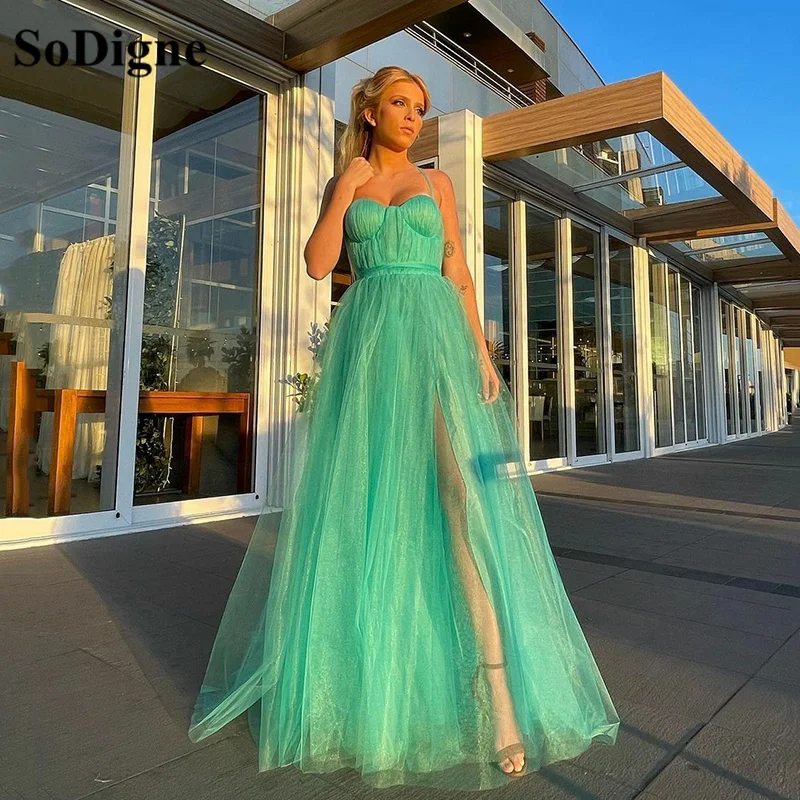 

SoDigne Tulle Evening Dresses Vestidos De Fiesta Sweethearts Dubai Formal Gowns 2022 Leg Slit Evening Gowns