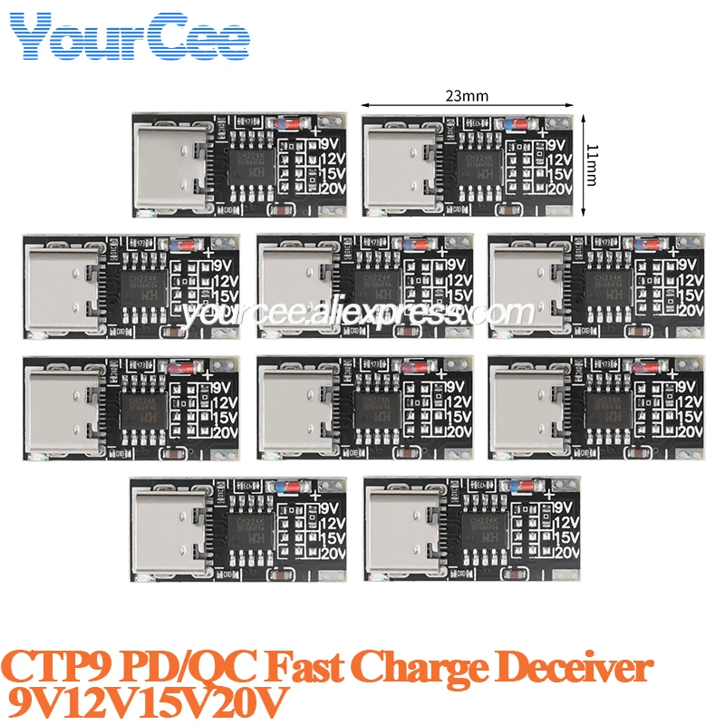 10pcs/1pc PD/QC CTP9 multi-protocol decoy fast charging charger boost Step Up module 9V 12V 15V 20V adjustable TYPE-C USB