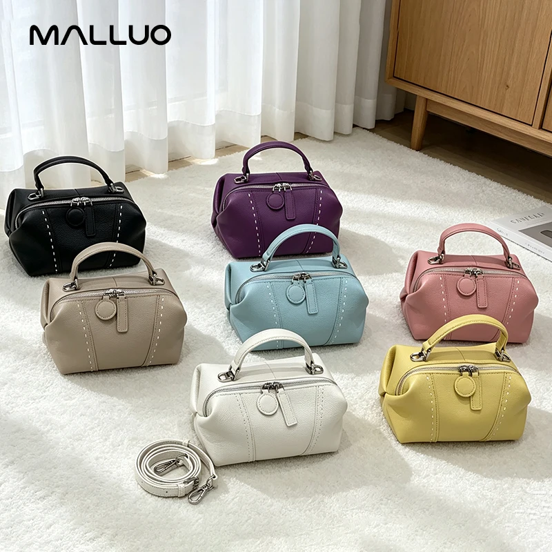 Women's Fashion Business Genuine Leather Pillow Bag Top Layer Cowhide Mini Handbag with Detachable Strap Crossbody Purse