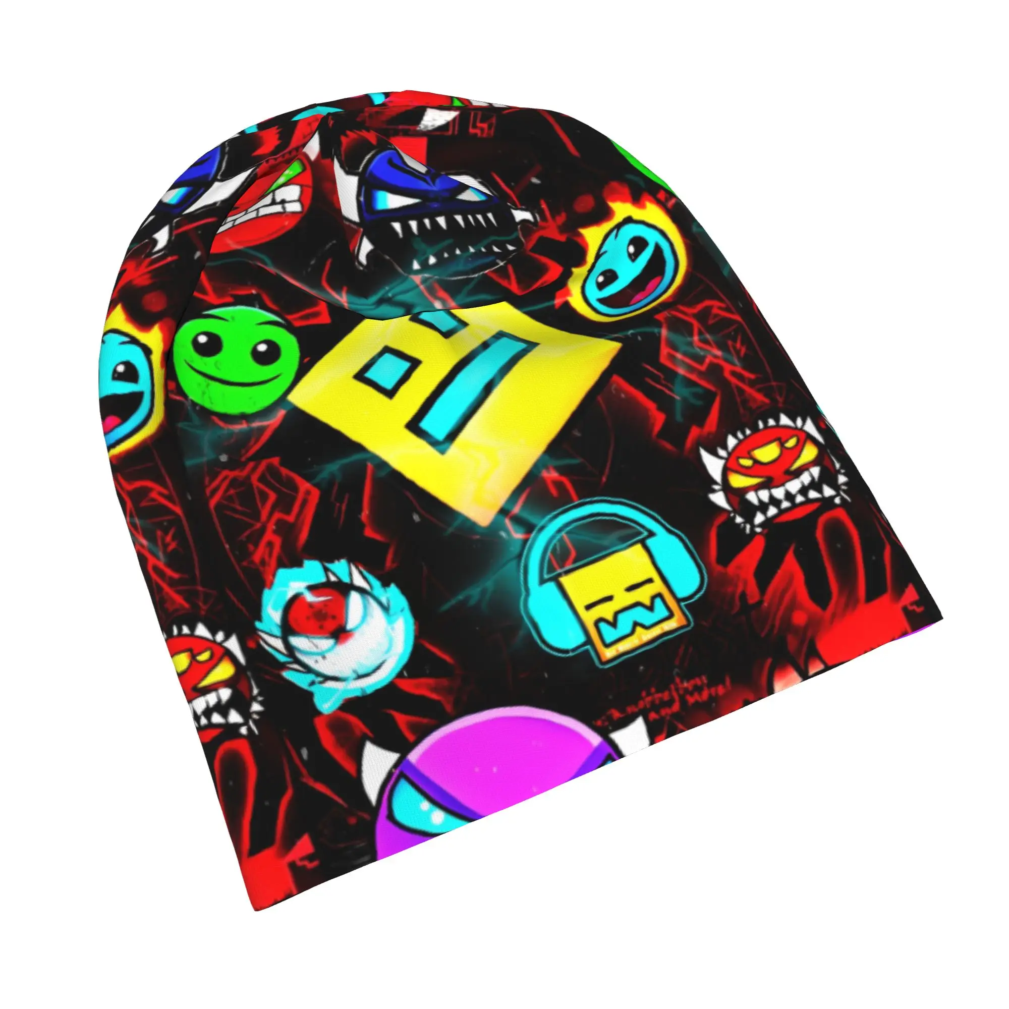 Geometry Dash Runner Game Bonnet Hat Autumn Winter Outdoor Skullies Beanies Hat Geometric Dash for Men Women Warm Dual-use Cap