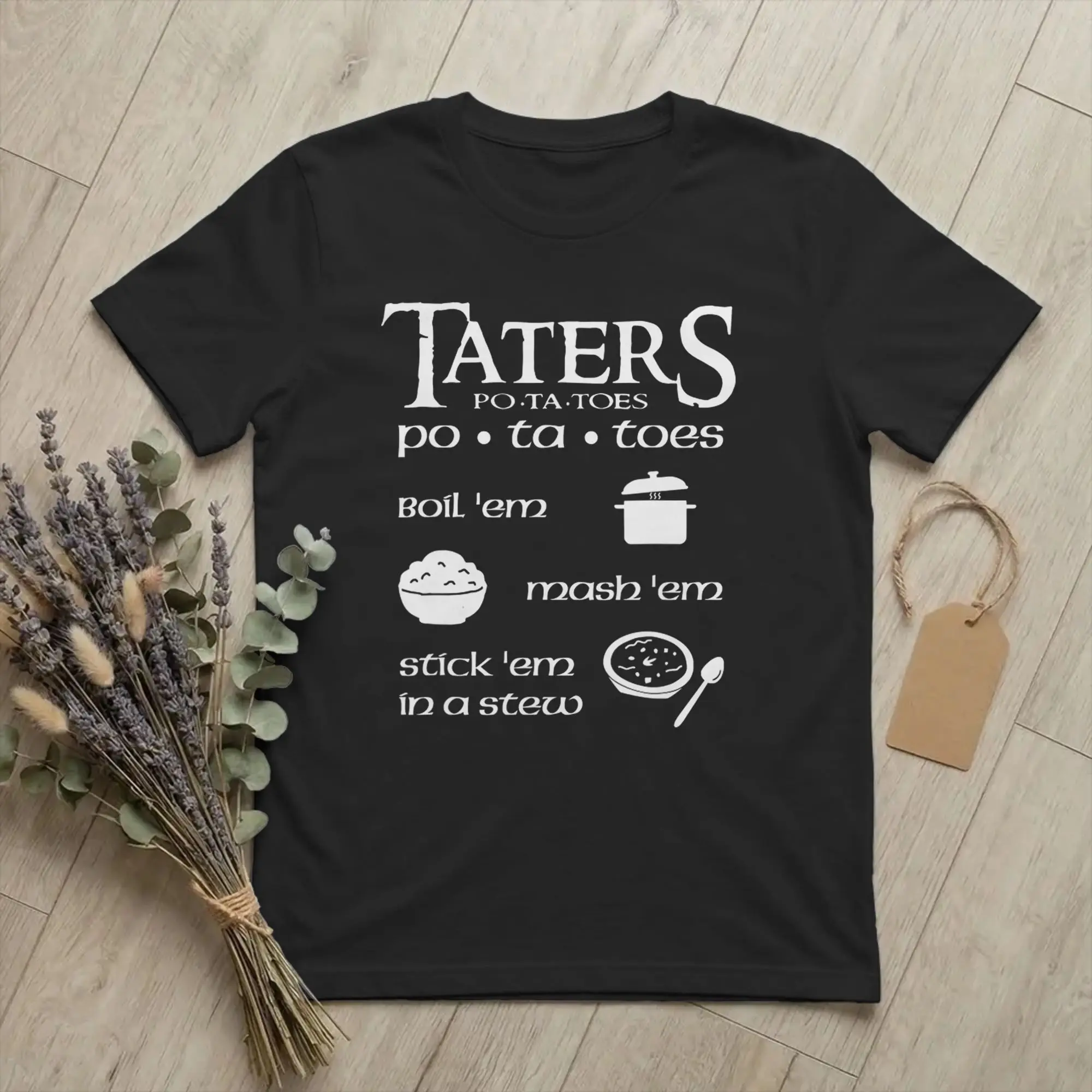 Taters Po-ta-toes Funny Men's T Shirt Boil Mash Stick Em Funny Tees Short Sleeve Crew Neck T-Shirts Cotton Plus Size Clothes
