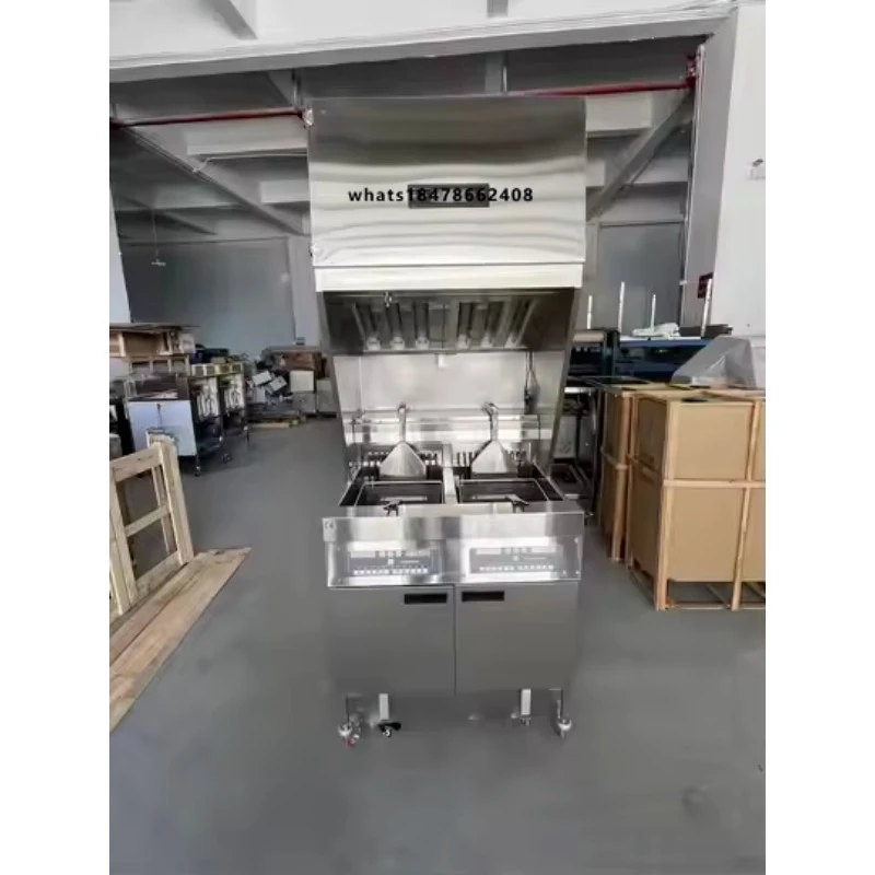 Fast Food Catering Equipment Commercial Deep Fryers with Ventless Range Hood System and Automatic Basket Lift