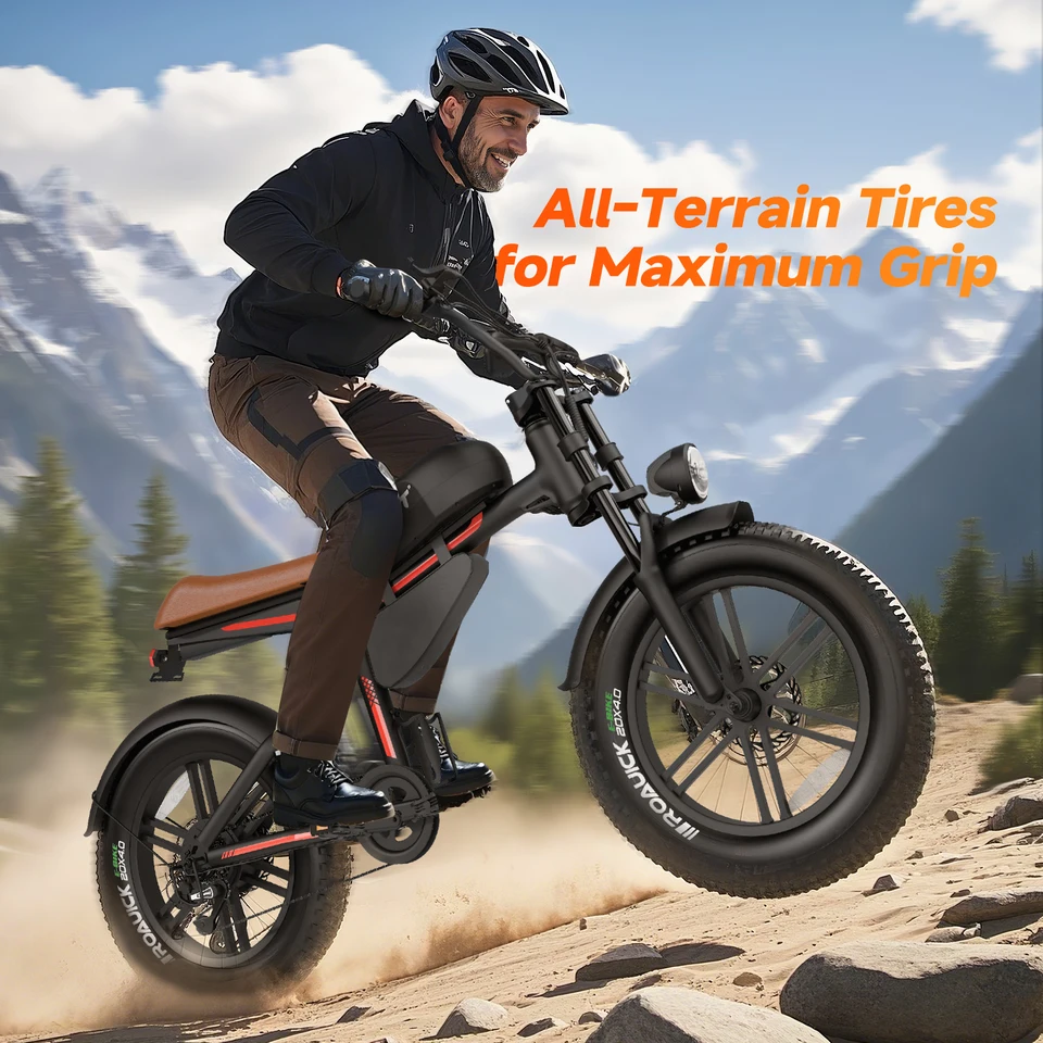 QNUT BK20 Electric Bike for Adults 28mph 48V 18Ah Battery Electric Bicycle 70-Mile Long Range 7-Speed 20"x4.0" Fat Tire Retro Ebike