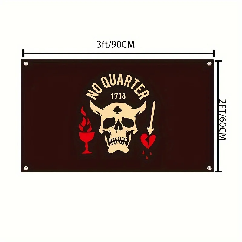 No Quarter 1718 Pirate Skull Flag 3x5fts 2x3fts Banner for Man Cave Wall College Dorm Room Decor,Parties