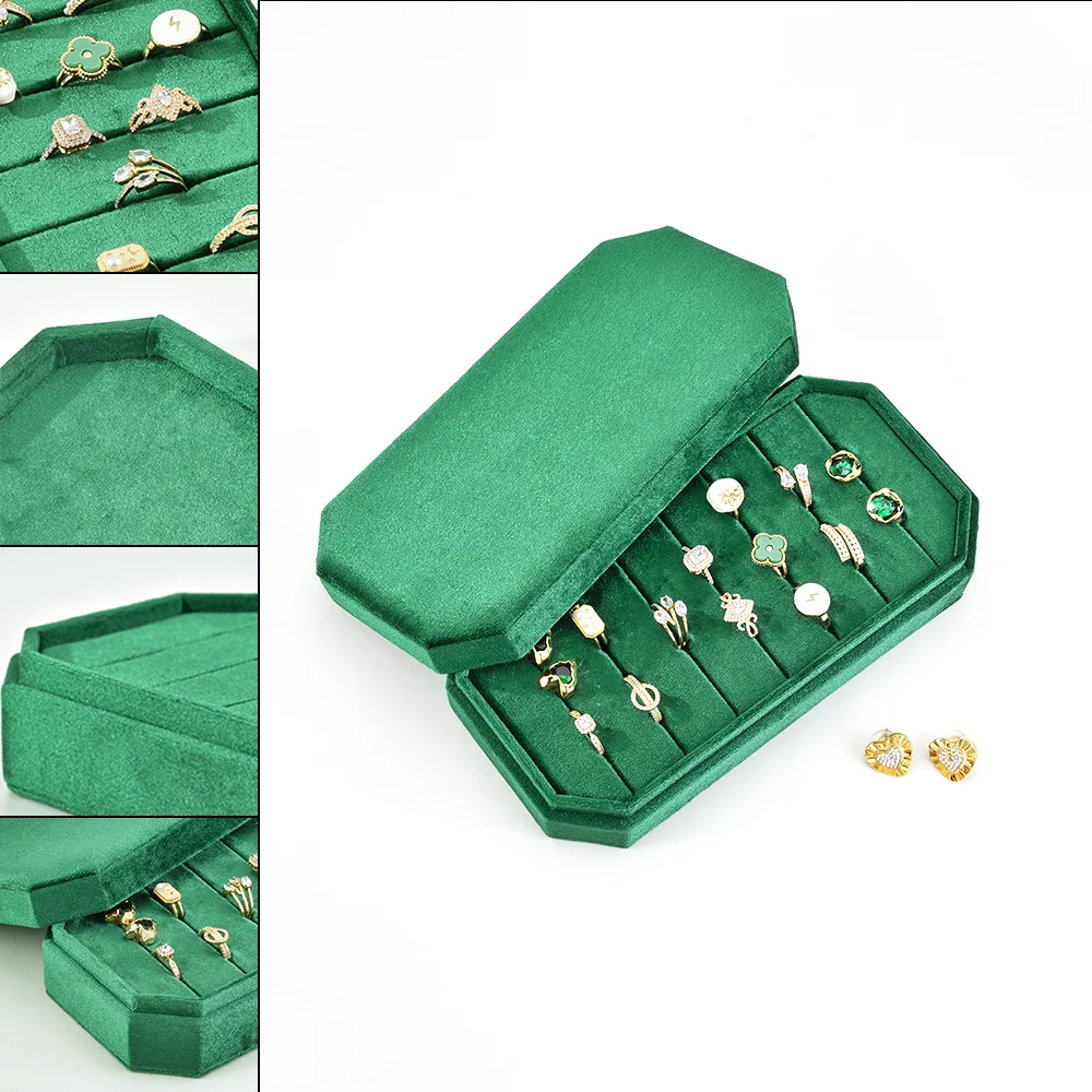

Velvet Rings Holder with Lid Jewelry Storage Container Finger Rings Stand Rings Box Suede Custom Logo Jewelry Tray