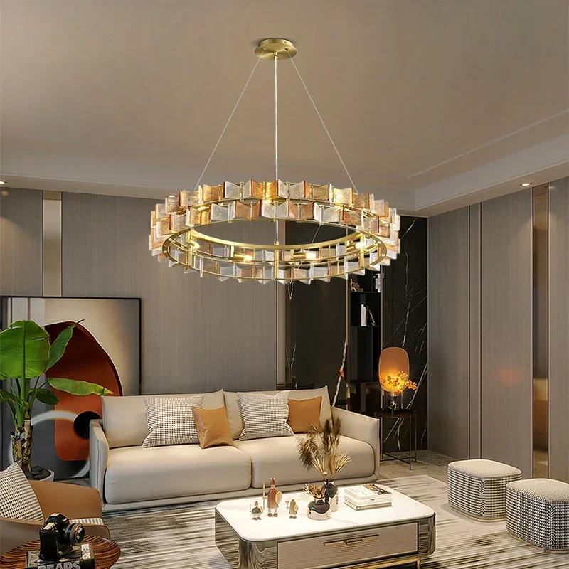 Modern Glass LED Chandelier Creative Design Luxury Suspension Lighting for Living Room Hotel Bedroom