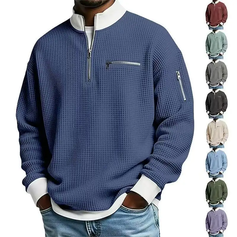 2026 Men's Casual Long-Sleeve Polo Shirt Pullover Sweatshirt Spring and Autumn Outdoor Sports Zipper Men's Shirt Sweatshirt Top