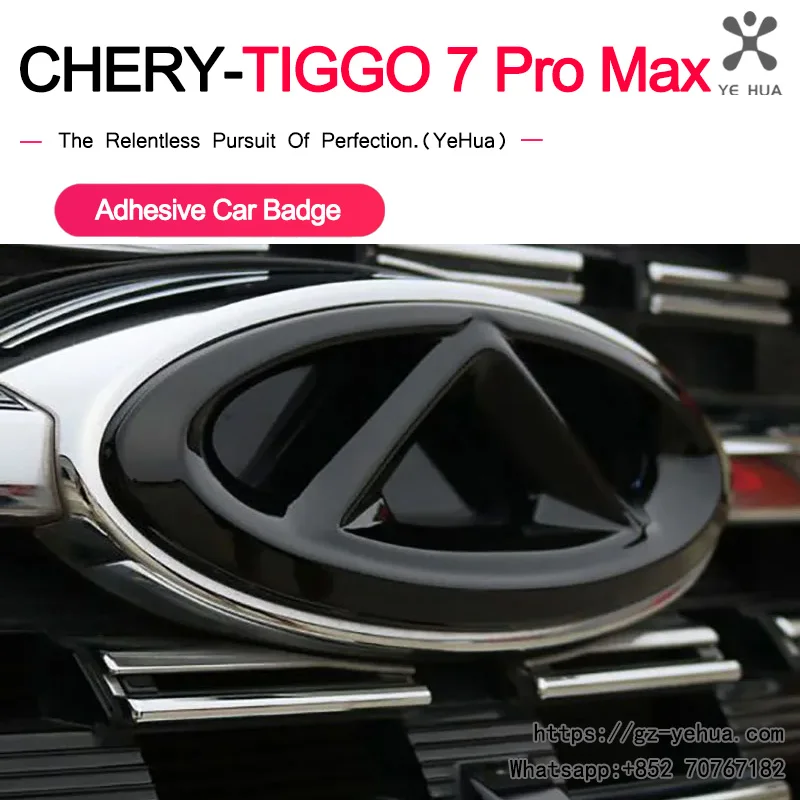 For Chery Tiggo 7 Pro Max Gloss Black Car Emblem Logo Adhesive Grille Badge Cover Stick-On Auto Vehicle Styling Modification