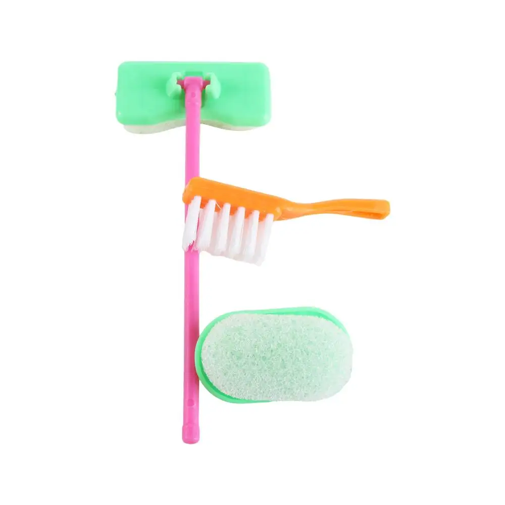 9pcs/set Pretend Play 1:6/1:12 House Furniture Sweep Mop DollHouse Household Cleaning Tools Bathroom Bucket Miniature Sweep view 2