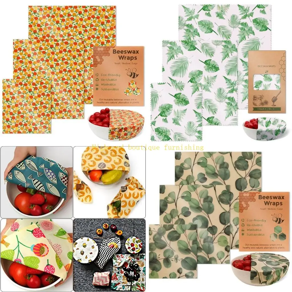 

L9NB универсальные обертки для хранения продуктов из пчелиного воска, 3 шт., стильные портативные кухонные принадлежности, для