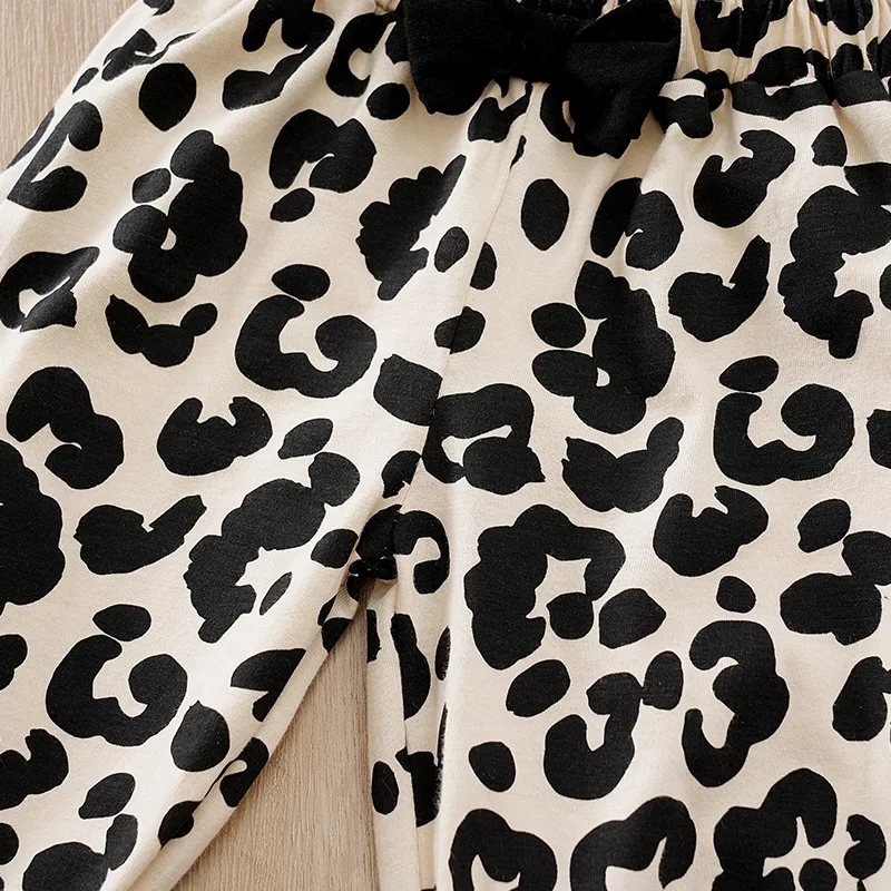 0-18m Newborn Clothing Cute Cartoon Leopard Cotton Soft Spring And Autumn Long Sleeved Baby Triangle Jumpsuit+Pants Two-PieceSet
