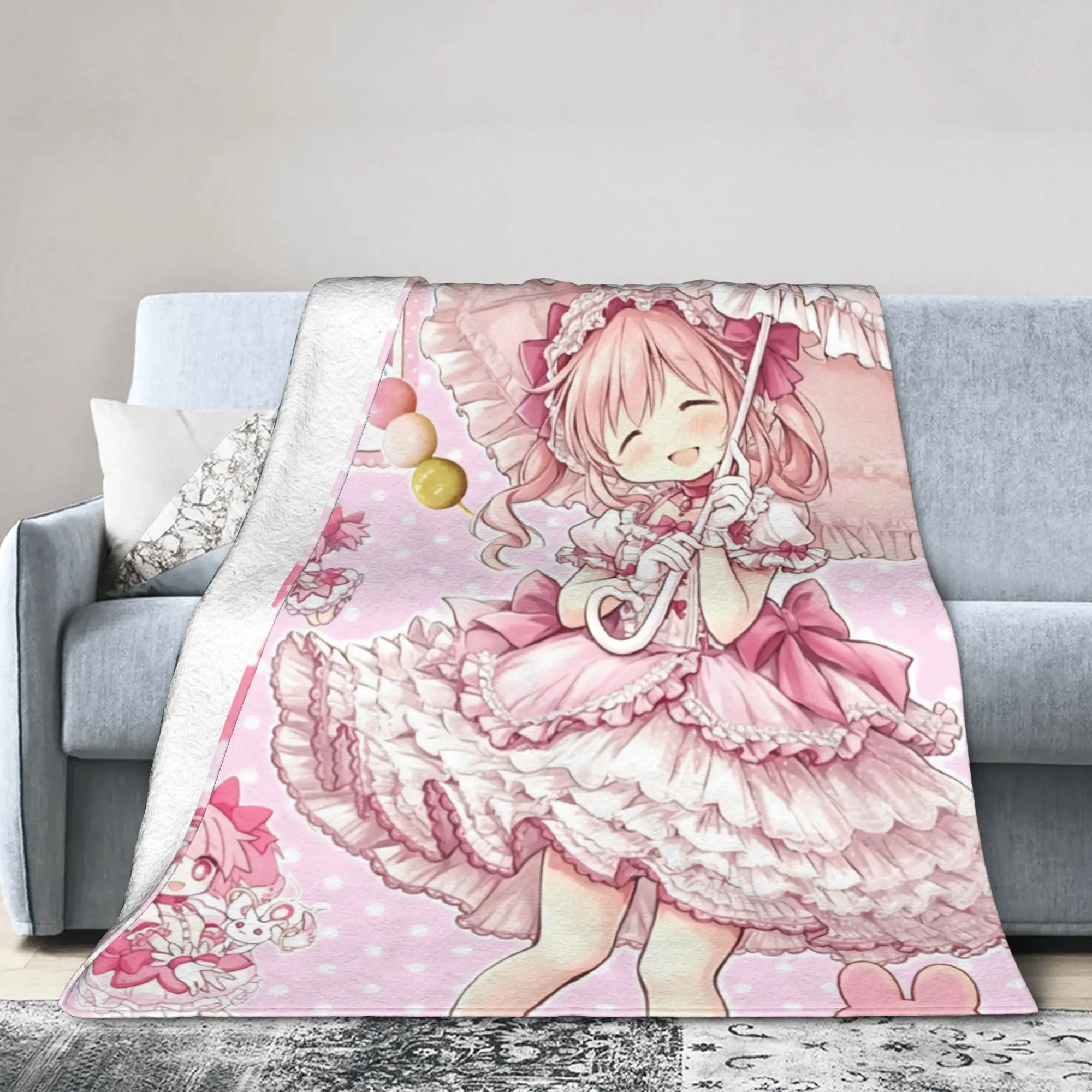 Madokas Anime Magics Girl Blanket Kawaii  Flannel Throw Blankets Summer Air Conditioning Portable Soft Warm Bedsprea