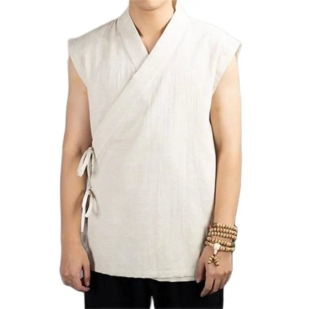 

Chinese Traditional Clothing Hanfu Vest Men Linen Cotton Sleeveless Top Men's Tang Suit Kimono Cardigan Men's Slit Top