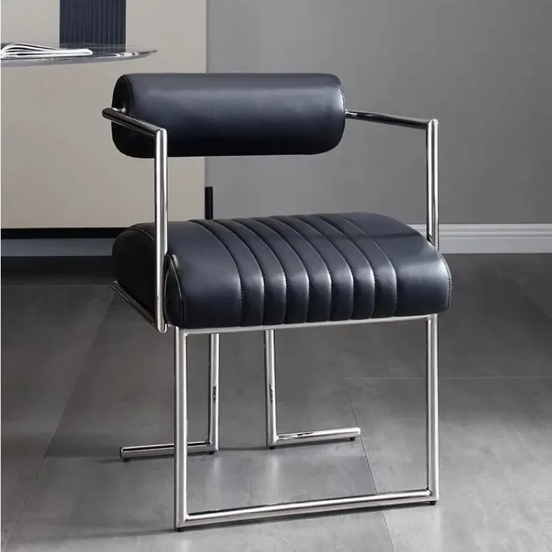 Creative Modern Simple Style Dining Chairs Stainless Steel Frame Seat Household Leisure Stool Soft Comfort Single Dining Rest Fu