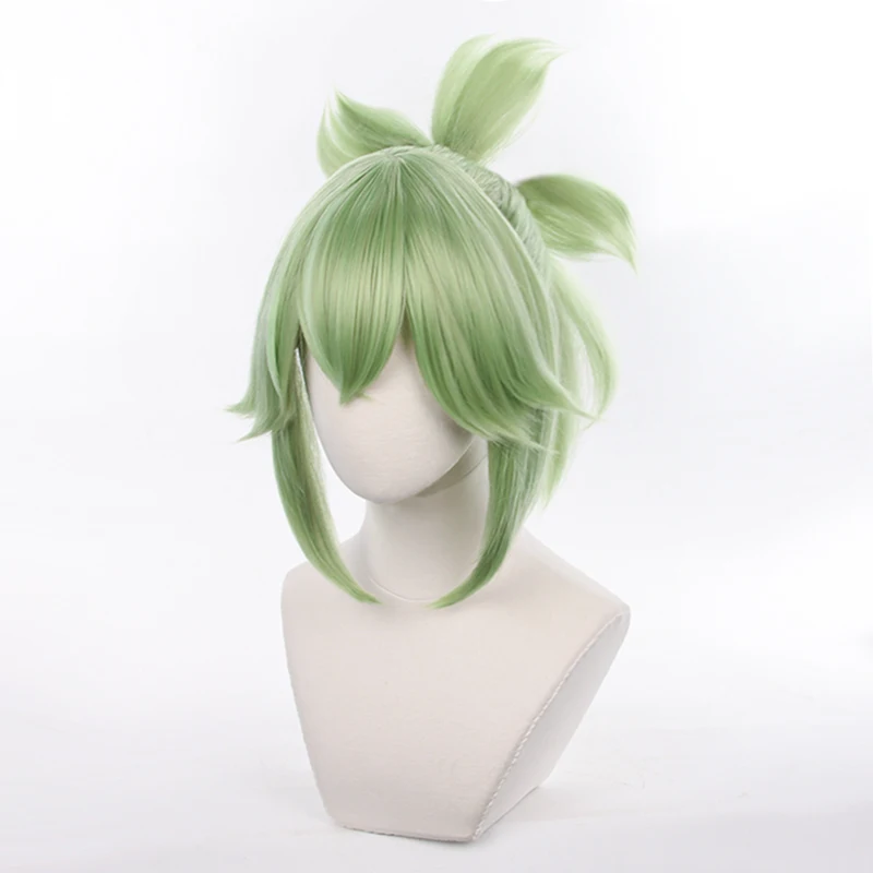 Kuki Shinobu Cosplay Peruca, Game Genshin Impact Cosplay, Trança Verde Claro