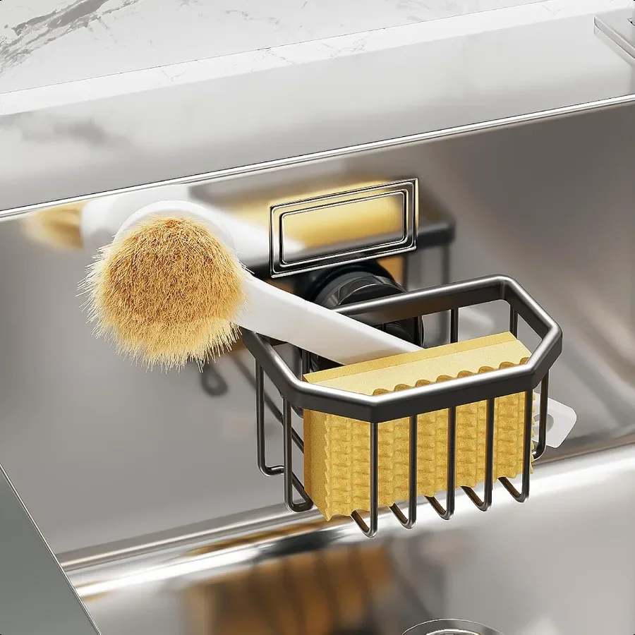 

Sponge Holder with Strong Suction Cup Dish Sponge Caddy Inside Sink Removable Rustproof Aluminum for Sponges Brushes Stoppers a
