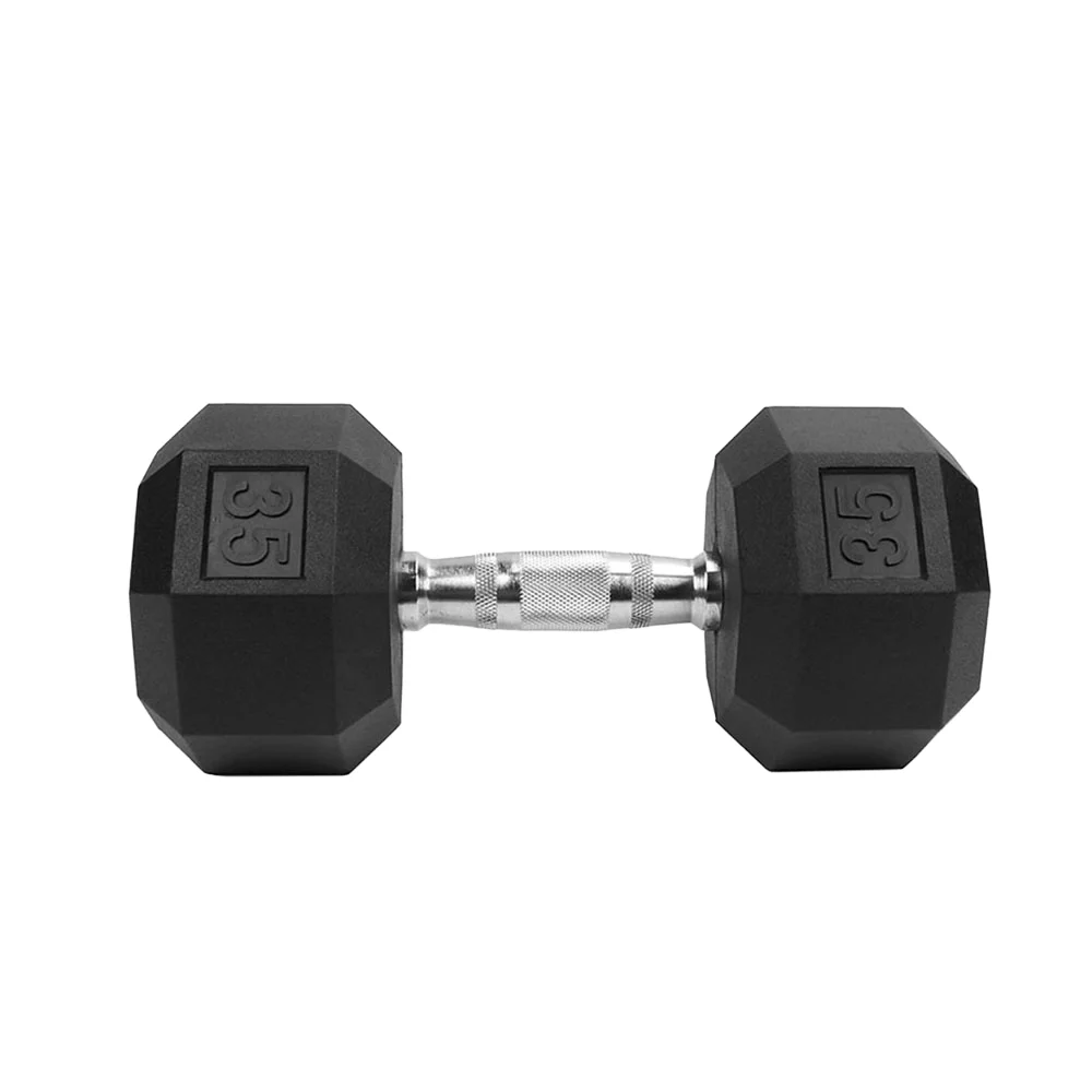 

35lb Cast Iron Commercial Gym Home Fitness Equipment Weights Octagonal Rubber Dumbbells