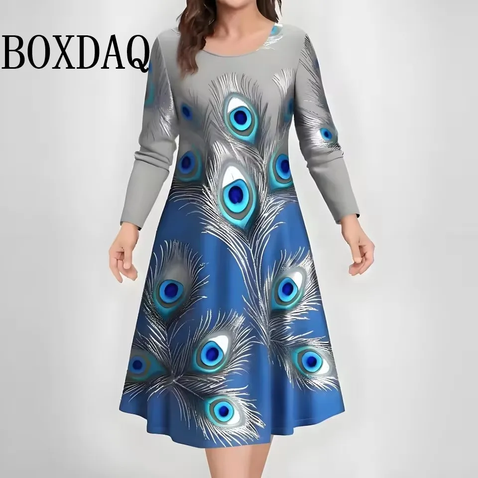 Elegant Plus Size Feather Print Dress - usage example