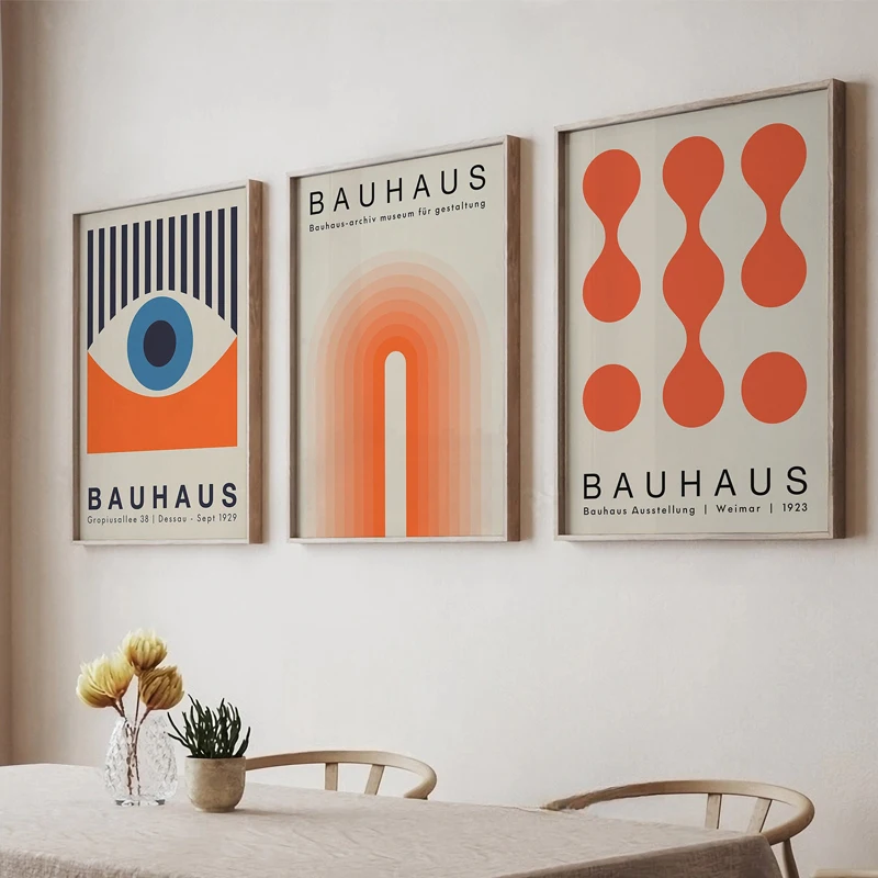 Bauhaus Orange Abstract Posters And Prints Geometric Retro Wall Art Canvas Painting Mid Century Decor Pictures For Living Room