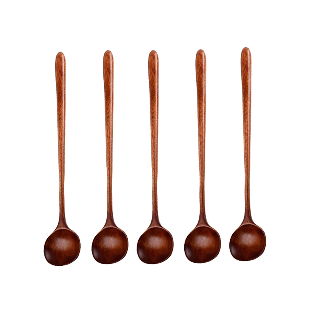 

5 Pieces Wooden Mixing Spoons Natural Color Easy Clean Kitchen Tools Long Handle Scoops Home Restaurant Hotel Wooden Tableware