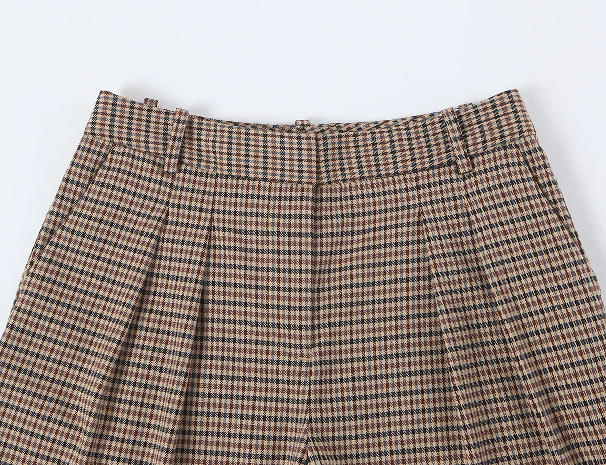 BSAY 2026 Neues Vintage Damen-Karomuster 2-teiliges Outfit mit Stehkragen, doppelreihiger, kurzer Jacke und weitem Hosenbein, lässiger Anzug – Detail 23