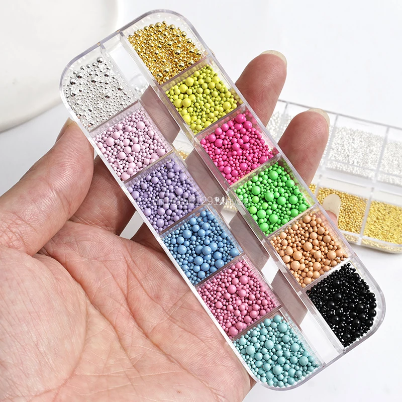 High Quality Mocha Steel Beads Multicolor 0.6-0.3MM Mix Size Nail Art Rhinestones Decoration Apply To Manicure Accessories15g