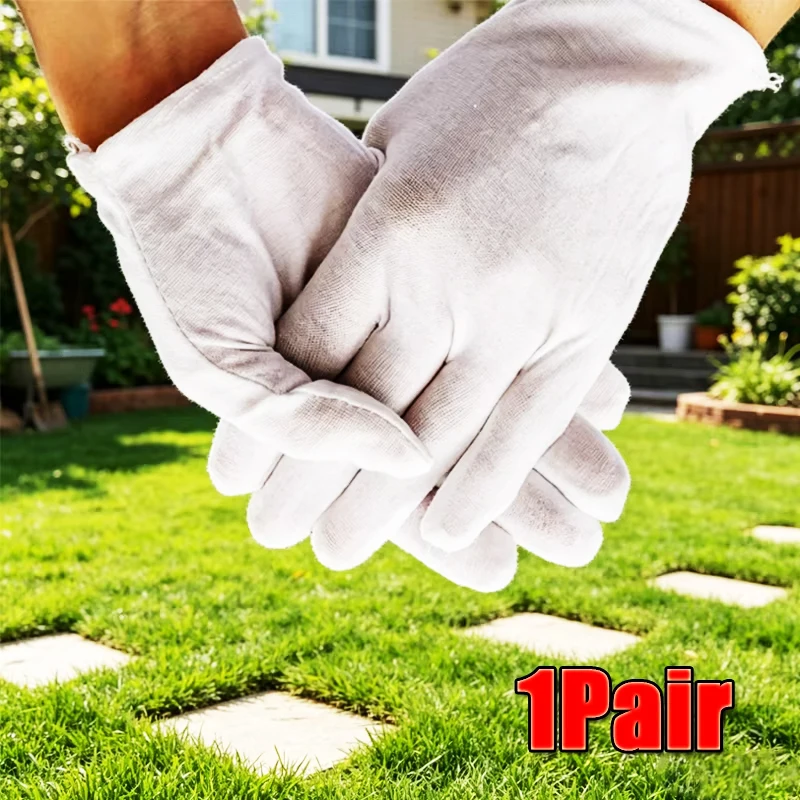 1Pair Gardening Gloves White Pure Cotton Gloves Good Elasticity For Waiters Jewelry Workers Mittens Sweat Absorp House Products