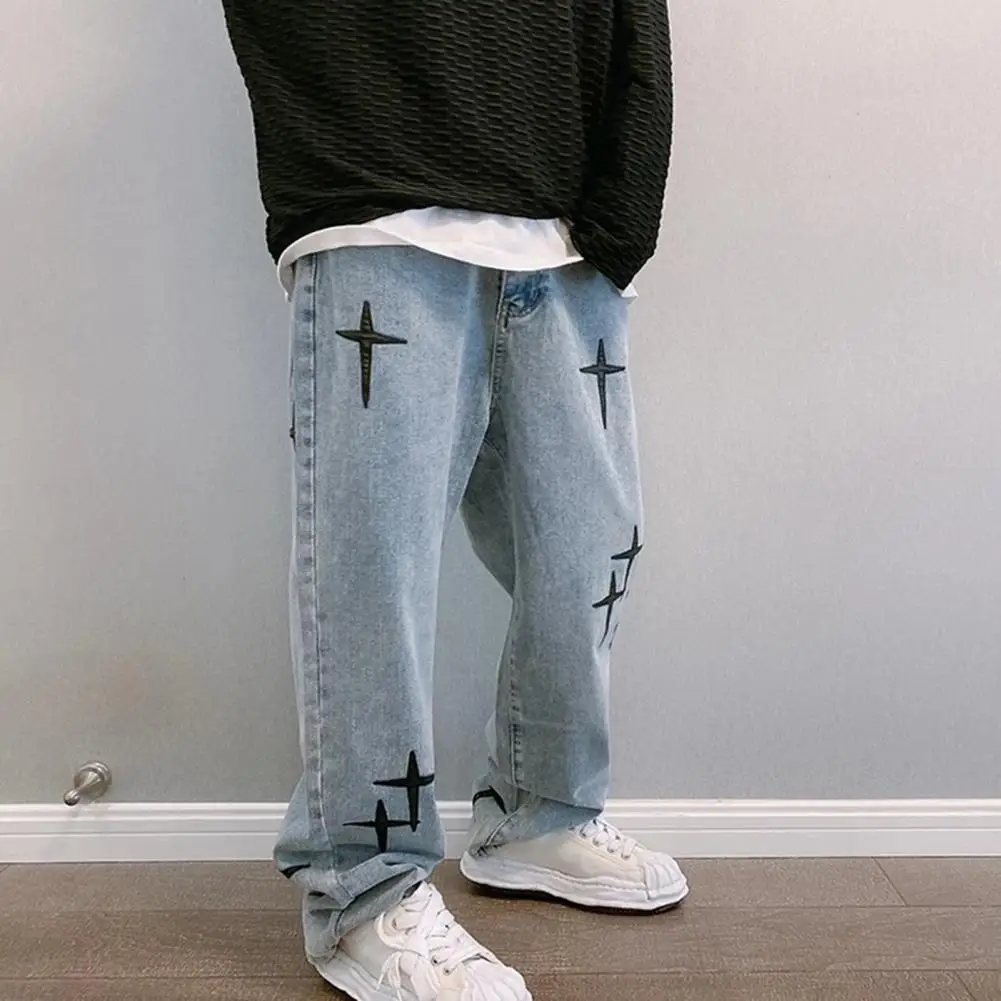 

Men's Straight Slacks Korean Fashion Baggy Jeans Hip Hop Loose Wide-leg Pants Elastic Waist Student Denim Trousers