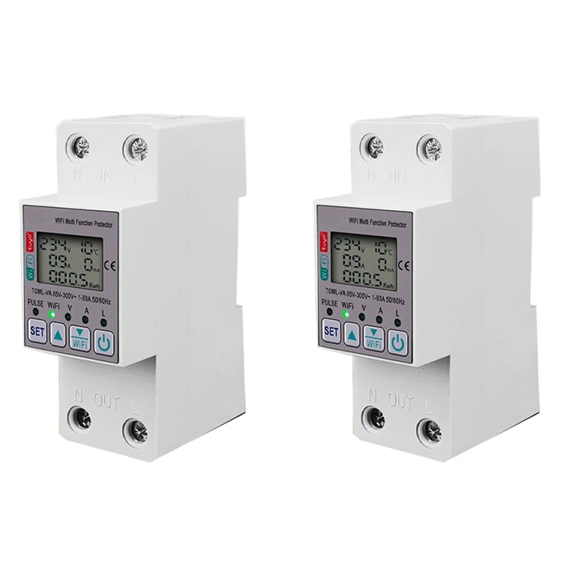 2X Tuya 63A 110V 220V Wifi Energy Meter Kwh Metering Switch Timing Function With Voltage Current And Leakage Protection