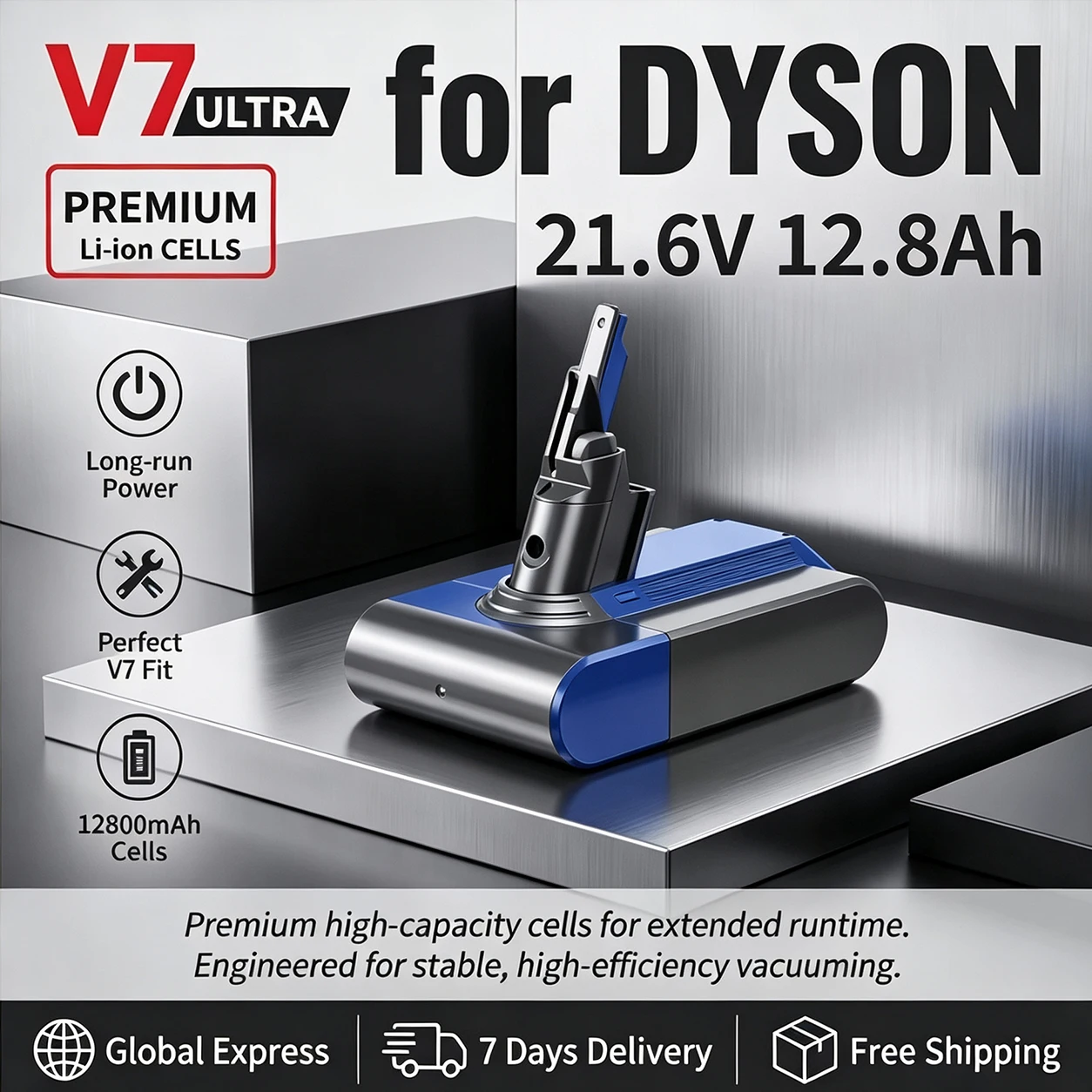 100% neuer kompatibler Akku für Dyson V7 12800mAh SV07 SV09 SV10 DC62, wiederaufladbarer Ersatzakku für Staubsauger