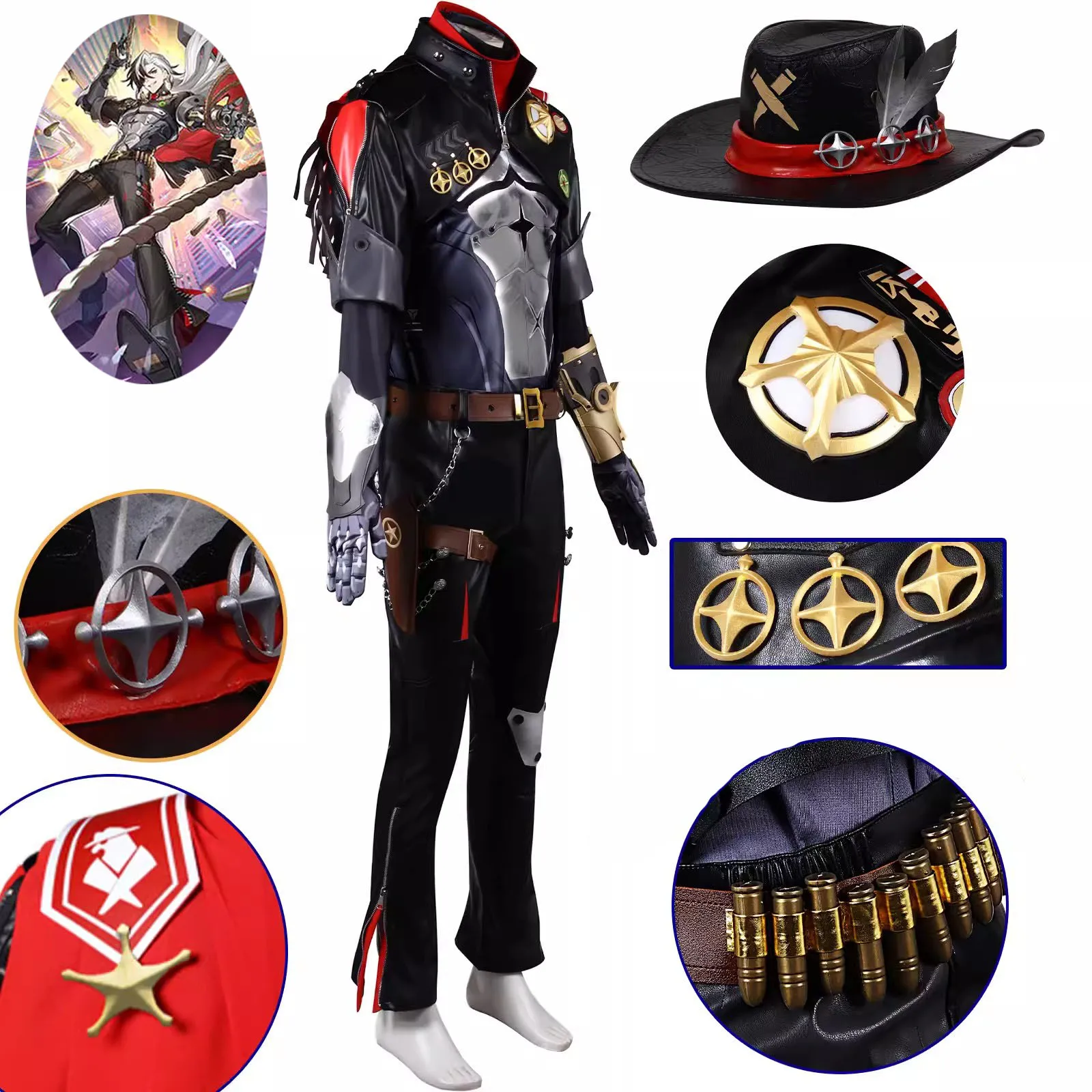 

Anime Game Honkai Star Rail Cosplay Galaxy Ranger Boothill Costumes Men Halloween Jackets Tops Pants Cloaks Belts Hats Prop Suit