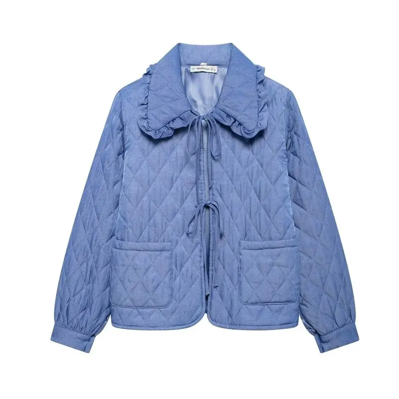 

Winter 2024 Women's Long Sve Cotton Jaet Coat Design Sensation Versatile Slimming Flounce Collar Commute Sle Loose Fit