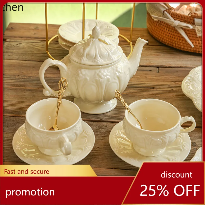 Hxl ceramic gold-trimmed coffee cup and saucer set - afternoon tea black tea cup and teapot