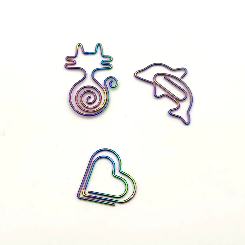 

12Pcs/bag Rainbow Heart Paperclips Colorful Dolphin Shaped Bookmark Office Metal Binder Memo Clip For Scrapbook Planner