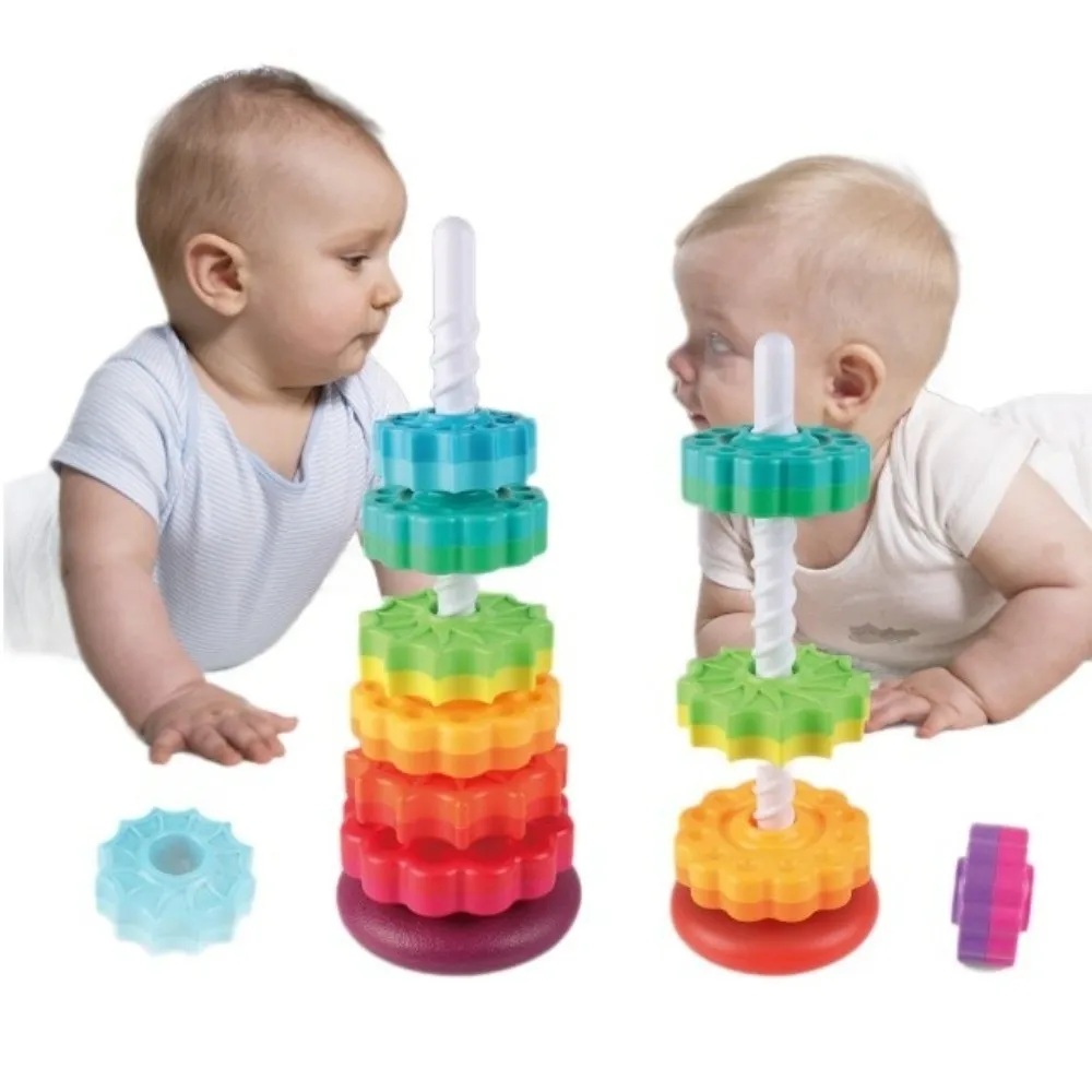 Montessori Rotating Rainbow Tower Spinning Safety Baby Stacking Puzzle Toys Environmental Protection Early Educational