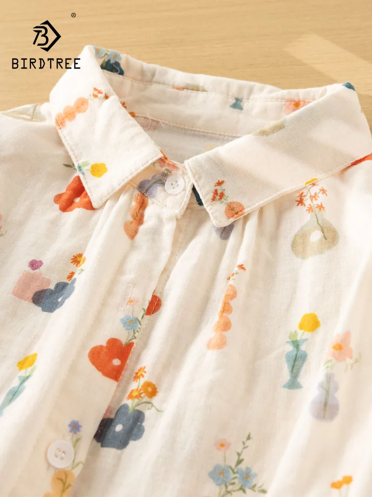 

Новая женская хлопковая рубашка с длинным рукавом Весна 2026, с отложным воротником и принтом, в японском стиле Mori Girl, милая мягкая свободная блузка T62985CC