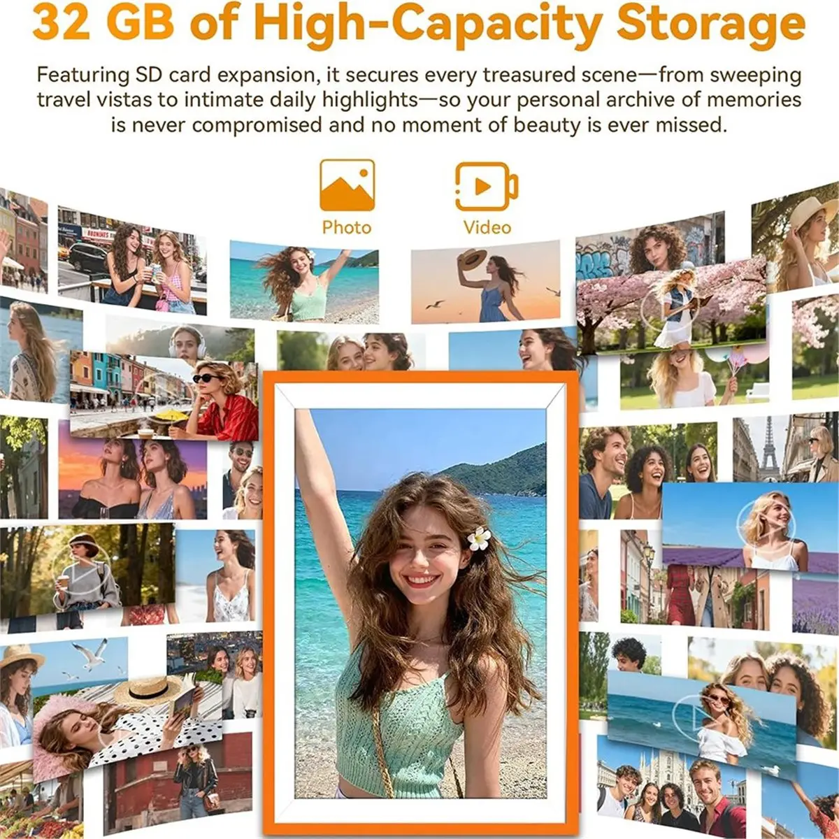 New Electronics Digital Photo Frame Electronic LED Screen 10.1'' 1280x800 HD IPS,Share Photos and Videos 6 Hours,32GB