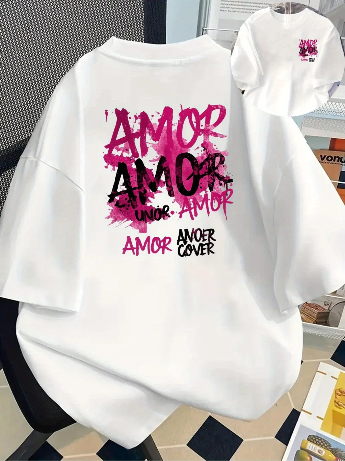 Amor Anoer Cover Prints Cotton T-Shirts Summer Womens O-Neck Oversize T Shirt Basic Short Sleeve Tops Casual Woman Clothes