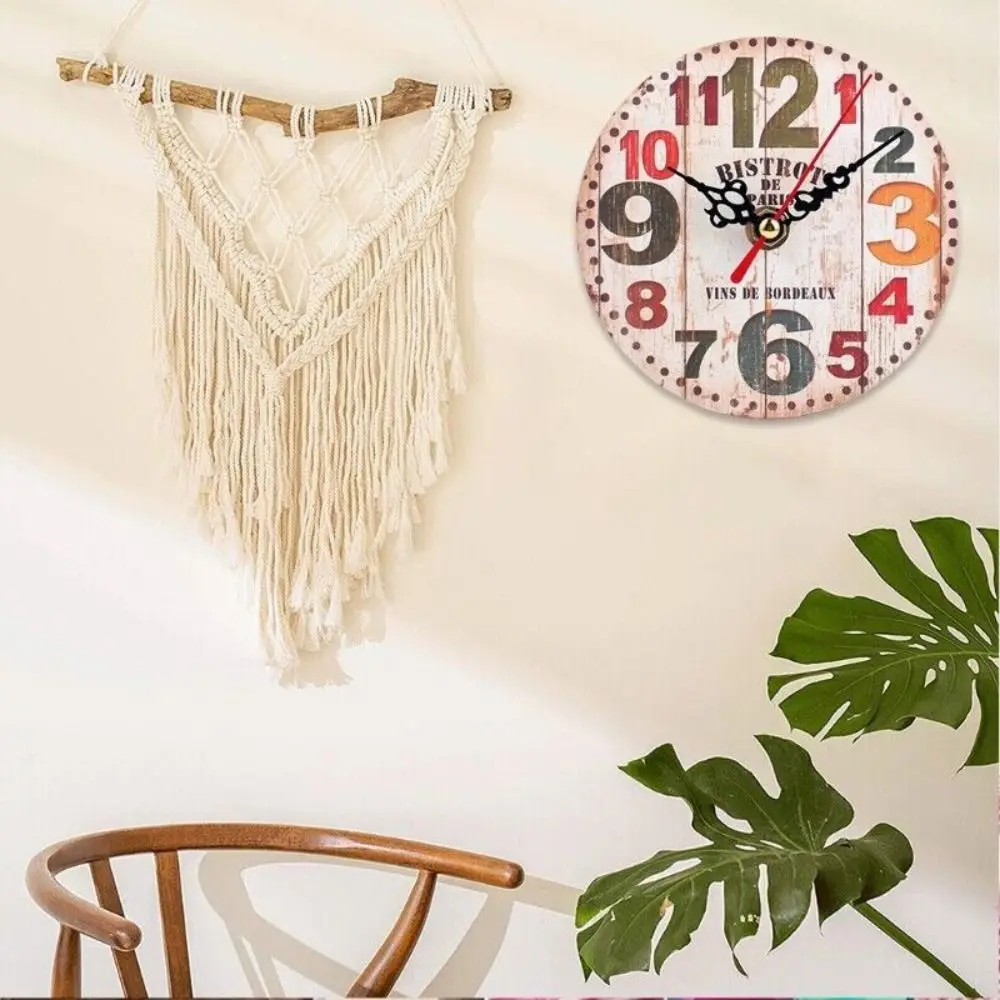 Reloj de Pared Vintage de Madera MDF Cubierto de Papel, Decoración para el Hogar, Reloj de Escritorio Redondo para Sala de Estar