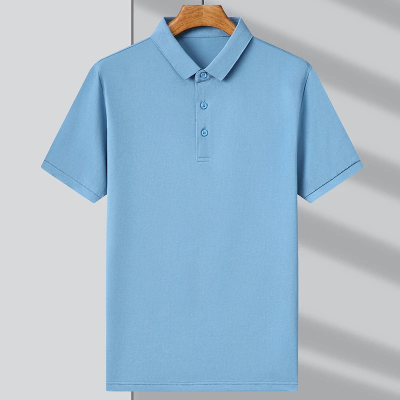 Polo de algodón 50% de gama alta para hombre, camiseta de manga corta informal, Tops de Color sólido, ropa de moda para hombre 2023