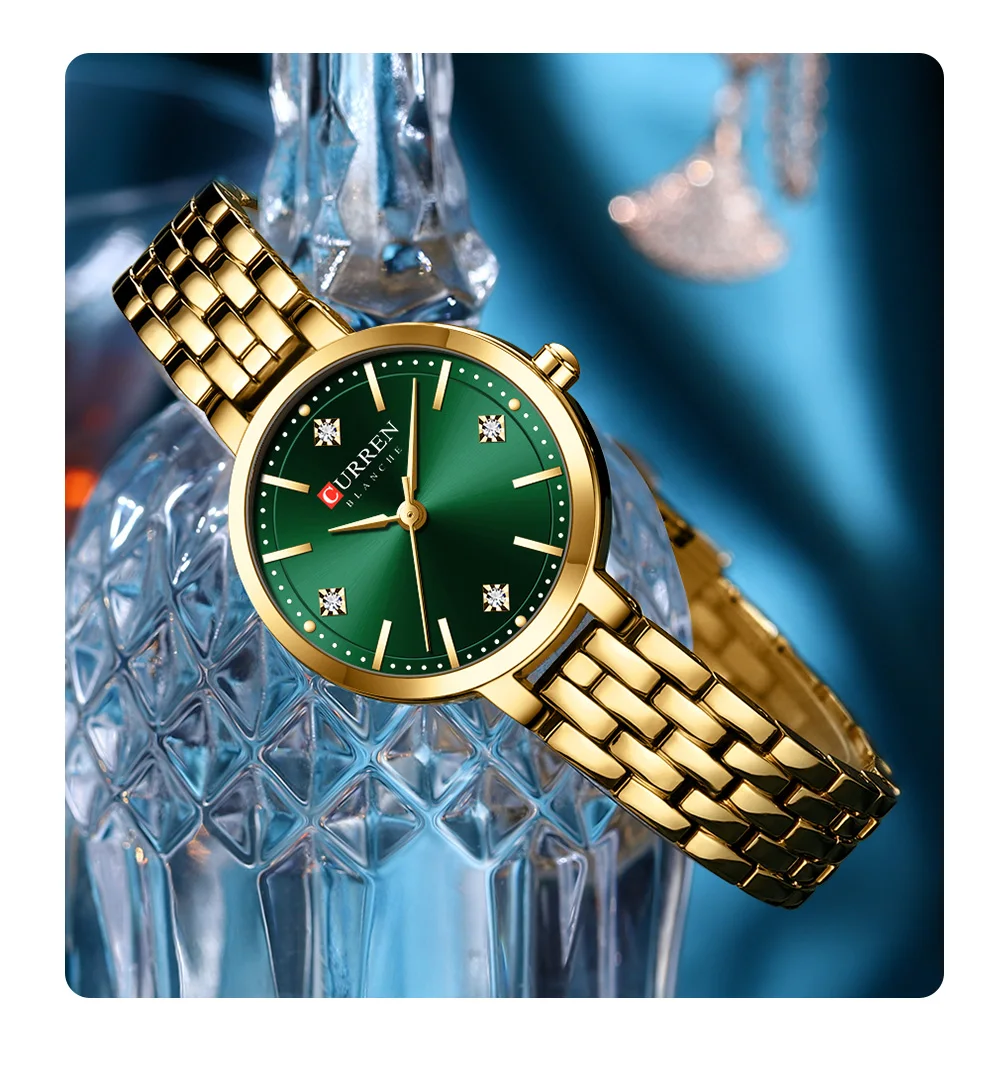 CURREN Damen Minimalistische Dünne Armbanduhr mit Funkelnden Strasssteinen, Luxuriöse Quarzuhr als Geschenk für Sie – Detail 11