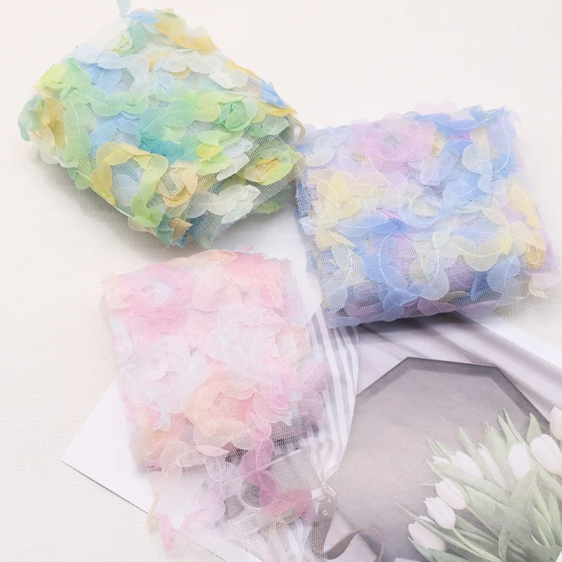 6/8cm 2yards Flowers Tulle Mesh Ribbon Colorful Organza Tape DIY Wedding Wear Gown Clothes Barbie Doll Auxiliary Material