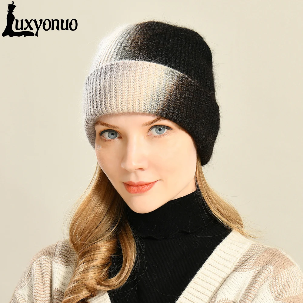 

Luxyonuo 2022 Autumn Winter Hat Women Wool Knitted Beanie Bonnet Fashion Skullies Warm Soft Ski Solid Adult Cover Head Knitted