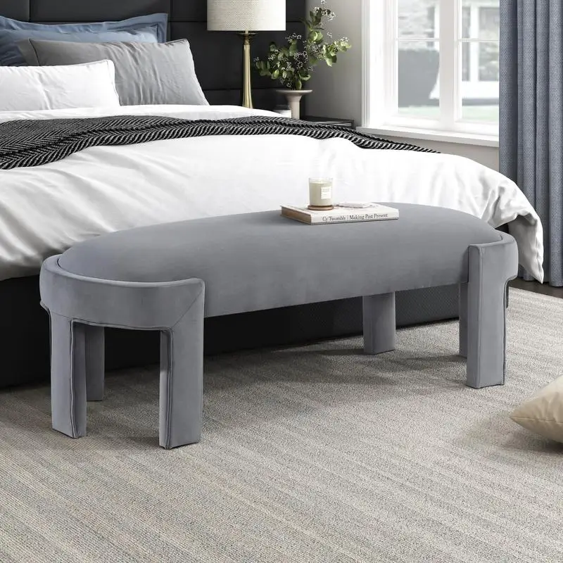 

Stylish Gray Velvet Upholstered Entryway Bench with Foam Cushion Seat and Durable Plywood Frame for Luxurious Comfort in Home