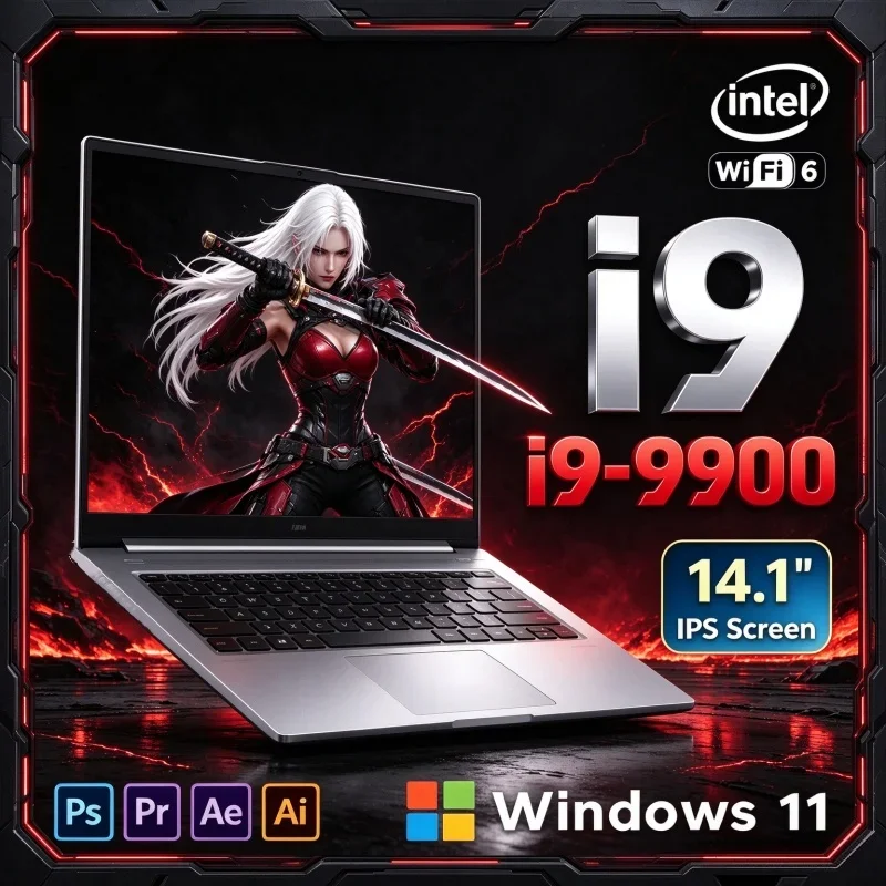 14.1 Inch Notebook Computer Intel Core I9 9900 Windows11 32GB RAM 2TB SSD Portable Laptop For Business Study Gaming