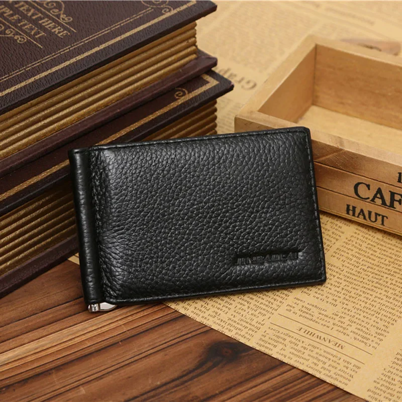 New Arrival Genuine Leather Men's Money Clip Wallet With Card Slots A Metal Clamp ID Pocket Bill Holder Slim Purse For Male